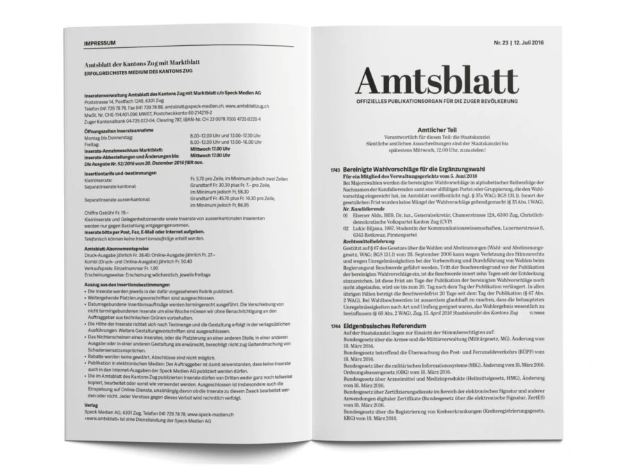 Amtsblatt Zug Innenseite