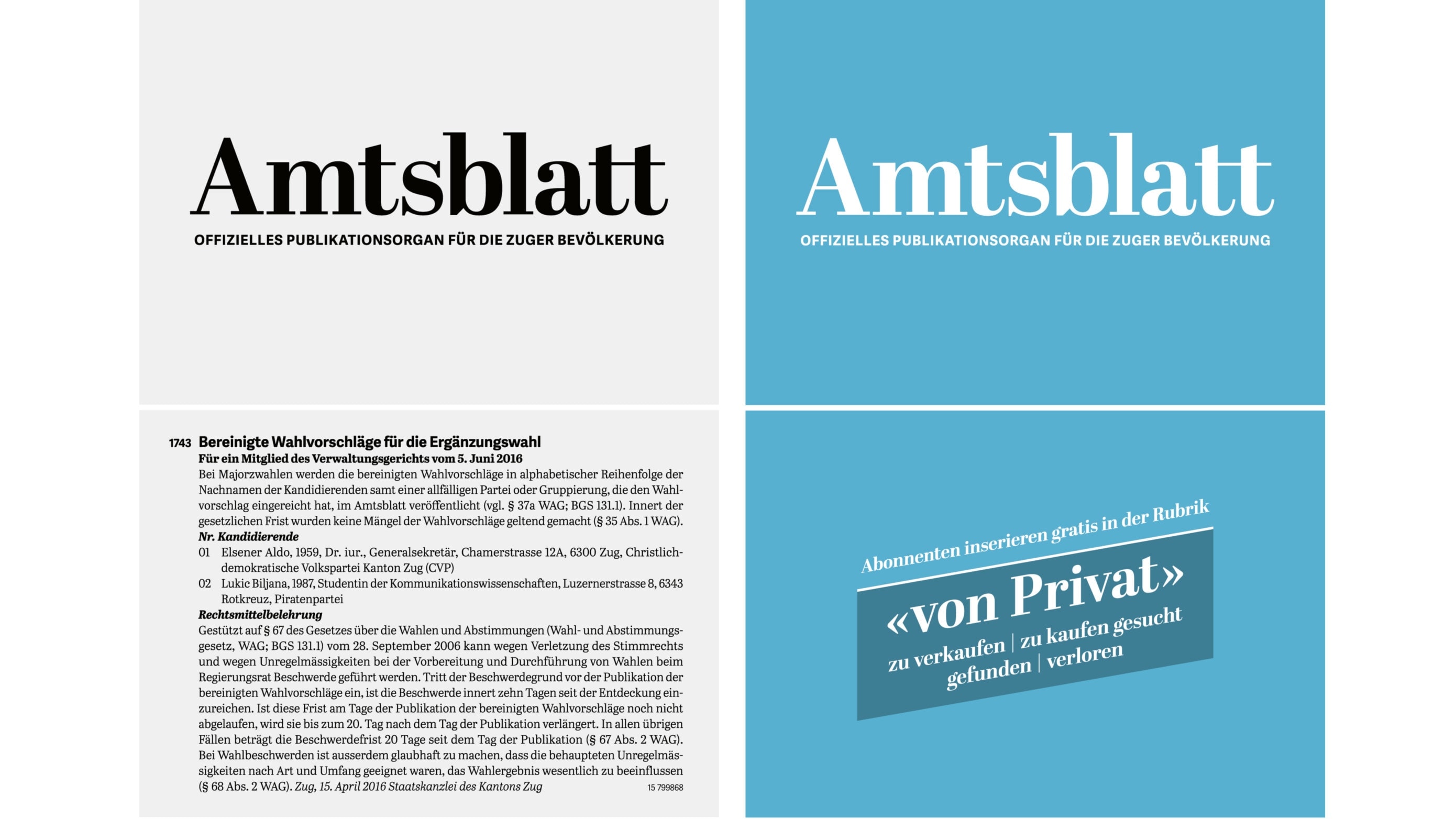 Amtsblatt Zug Schriften